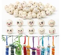 ROYUEXT 50 pcs Natural Wooden Smile Face Beads, 20mm Round with 5mm Hole, 10 Styles Macrame Emoji Beads for Crafting DIY Handmade