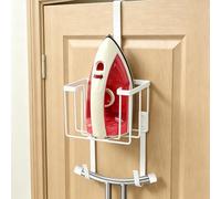 ROYUEXT Ironing Board Hanger, Ironing Board Wall Mount Holder with Hooks, White Metal Storage Rack, Laundry Room Iron and Ironing Board Holder Storage Holder (White)