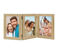 ROYUEXT Triple Folding Photo Frame, Multi Picture Frame with 180° Folding Hinge, Family Frame Front Stand Vertical on DesktopTabletop & Wall Display, Wood, 4x6 Inch