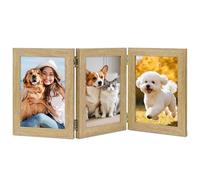 ROYUEXT Triple Folding Photo Frame, Multi Picture Frame with 180° Folding Hinge, Family Frame Front Stand Vertical on DesktopTabletop & Wall Display, Wood, 5x7 Inch