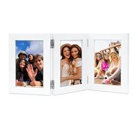 ROYUEXT Triple Folding Photo Frame, Multi Picture Frame with 180° Folding Hinge, Family Frame Front Stand Vertical on DesktopTabletop & Wall Display, White, 5x7 Inch