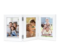 ROYUEXT Triple Folding Photo Frame, Multi Picture Frame with 360° Folding Hinge, Family Frame Front Stand Vertical on DesktopTabletop & Wall Display, White, 4x6 Inch