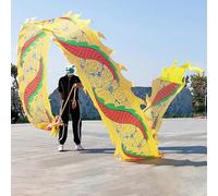 ROYUMI Dragon Poi Park Flowy Rainbow Satin Dragon Poi, Square Fitness Dance Adult Dragon Prop with Head, Washable Dragon Streamer for Youth/Adult/Seniors (Color : Yellow, Size : 8 m (26 ft))