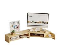 ROYUMI L-Shaped Large Corner Monitor Stand, Computer Monitor Riser with Slots, Wooden Corner Laptop Stand, Corner Monitor Support Desk Organizer