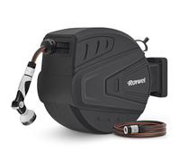 Roywel Auto Reel Garden Hose 20M，Hose Reel Wall Mounted，Auto Rewind, Self-Locking System,180° Pivotal with Multifunction Spray Nozzle