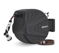Roywel Auto Reel Garden Hose 30M，Hose Reel Wall Mounted，Auto Rewind, Self-Locking System,180 Pivotal with Multifunction Spray Nozzle