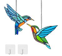 Royxen 2 Pack Hummingbird Stained Glass Window Hangings Handmade Bird Sun Catcher for Home Window