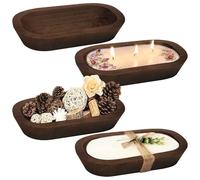 Royxen 4 Pack Dough Bowl for Candle, Wooden Dough Bowls Paulownia, Rustic Bowl Vintage, Bowls for Candle, 9.5 x 5.5 Inch, Brown