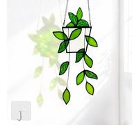 Royxen Stained Glass Window Hanging Green Plants Artificial Deocr Faux Plant Suncatchers, Gift for Plant Lover