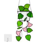 Royxen Stained Glass Window Hanging, Sun Catcher, Suncatchers for Windows Hanging, Pink Plants