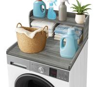 Royxen Washer Dryer Countertop with Shelf,2-Tier Laundry Countertop for Single Washer and Dryer,Soild Wood Washer Dryer Topper for Laundry Room Organization (Eucalyptus)