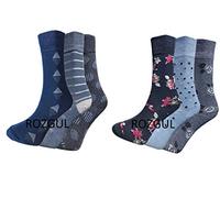 Rozgul 6 Pairs Ladies Non-Elastic Diabetic Easy Grip Loose Soft Top Cotton Socks - Dotted & Multi-Colour Design, UK Size 4-7, EUR 35-39