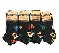 Rozgul 6 Pairs Men's Trainer Socks - Ganja Weed Leaf Print Design, Cotton Rich Blend Ankle Invisible Socks, UK Size 6-11