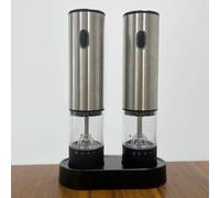 Rozhuhro Larger Capacity Electric Salt and Pepper Grinder Set, Rechargeable Automatic Pepper Mill Grinder, Stainless Steel Ceramic Grinding Core with 5 Adjustable Coarseness,Silver B