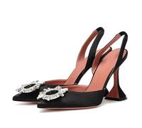 Rozhuhro Slingback Heels Shoes for Women Pointed Toe Metallic Buckle Slip On Stilettos High Heel Sandals Closed Toe Wedding Daily Party Dress Pumps Shoes,Black,7 UK