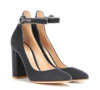 Rozhuhro Womens Round Toe Chunky Heel Pumps, Elegant Ankle Strap Buckle Party High Heels, Comfort Velvet Mary Jane Wedding Party Dress Chunky Pumps,Grey,13 UK