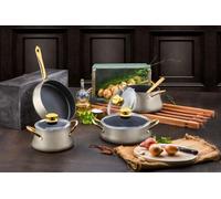 Rozi Dora Collection 7-Piece Non-Stick Granite Cookware Set (Cream Gold)