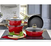 Evimsaray Grande Series 7-Piece Non-Stick Granite Cookware Set - Red