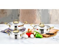 Evimsaray Luna Series 6-piece Saute Pan Set (Gold Handles) - Silver