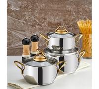 Rozi Sevval Collection 6-Piece Stainless Steel Mini Cookware Set (Gold Handles)