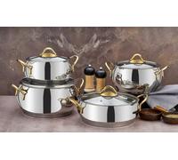 Evimsaray Sevval Series 8-Piece Stainless Steel Cookware Set (Gold Handles)