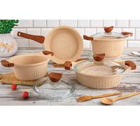 Rozi Vanezza Collection 7-Piece Non-Stick Cast Aluminium Cookware Set (Cream) - Cream - Cast Aluminium