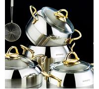 Rozi Venus Collection 8-piece Stainless Steel Cookware Set (Gold Handles)