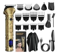 Roziapro Professional Mens Hair Trimmer 6 in 1 Hair Clippers Grooming Kit Cordless Beard Trimmer for Men USB Rechargeable LED Display (Gold)