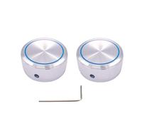 ROZILO 2pcs Chrome Vertical Stripes with Blue Circle Aluminum Electronic Control Potentiometer Audio Knob 38x 17mm (d*h) for 6mm Diameter Shaft