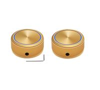ROZILO 2pcs Gold Vertical Stripes with Blue Circle Aluminum Electronic Control Potentiometer Audio Knob 38x 17mm (d*h) for 6mm Diameter Shaft