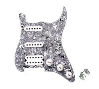 ROZILO Black White Shell Prewired Electric Guitar SSH Loaded Pickguard Humbucker White Pickups Switch & Control Knobs Set for Fender Stratocaster Electric