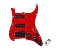 ROZILO Red Pearl Prewired Electric Guitar SSH Loaded Pickguard Humbucker Black Pickups Switch & Control Knobs Set for Fender Stratocaster Electric