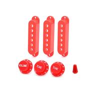 ROZILO ST Strat Pickup Covers Knobs 6 Hole Single Coil Switch Set 2 Tone 1 Volume Knobs for Electric Guitar Red