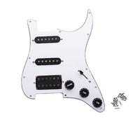 ROZILO White 3 Ply Prewired Electric Guitar SSH Loaded Pickguard Humbucker Black Pickups Switch & Control Knobs Set for Fender Stratocaster Electric