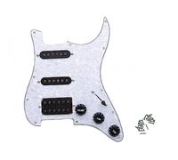 ROZILO White Pearl Prewired Electric Guitar SSH Loaded Pickguard Humbucker Black Pickups Switch & Control Knobs Set for Fender Stratocaster Electric
