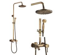 Rozin Rain Shower System Retro Shower Set with Hand Shower Bath Spout Antique Brass Shower System Height Adjustable 90 ~ 135 cm