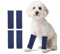 ROZKITCH 4PCS Dog Elbow Protector for Front and Back Legs, Breathable Leg Sleeve to Stop Licking Scratching Wound, Prevent Skin Problems Leg Wrap Knitting Covers for Small Dogs Blue L