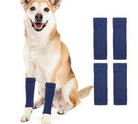 ROZKITCH 4PCS Dog Leg Warmers for Front and Back Legs, Knitting Elbow Pads for Hygroma Callus, Leg Protectors for Medium Small Dogs Bulldog, Standard Schnauzer, Springer Spaniel Blue XL