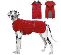 ROZKITCH Dog Raincoat Jacket Waterproof Windproof Dog Rain Jacket with Fleece Liner and Leash Hole Reflective Strip for Medium Large Dog, Adjustable Poncho Vest for Outdoor Hiking Travel Red 4XL
