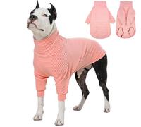 ROZKITCH Dog Sweaters for Medium Dogs Girl Boy, Striped Sweatshirts with Leash Hole for Pet Fall Winter Spring for French Bulldog, Boston Terrier PinkWhite M