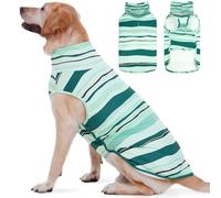 ROZKITCH Dog Turtleneck Sweater with Leash Hole, Ultra Soft Stretch Fleece Vest for Large Dogs, Cold Weather Apparel for Outdoor Adventures BlueStripe 2XL