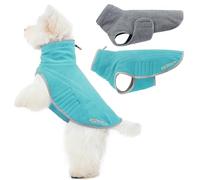 ROZKITCH Reversible Dog Coat Super Warm Fleece Sherpa Sweater with Embroidery, Adjustable Double-Sided Plush Sweatshirt for Small Mdium Large Giant Breeds Bluegreen M