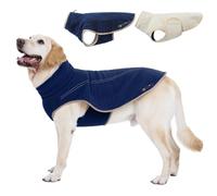ROZKITCH Reversible Dog Fleece Vest with Harness Hole Super Warm Fleece Sherpa Sweater with Embroidery, Adjustable Double-Sided Plush Sweatshirt for Giant Breeds DarkBlue 5XL