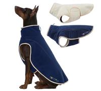 ROZKITCH Reversible Large Dog Jacket, Warm Fleece Sherpa Sweater with Leash Hole, Windproof Cold Weather Coat Winter Clothes Double-Sided Winter Vest for Large Giant Breeds DarkBlue 4XL