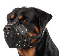 ROZKITCH Soft PU Leather Dog Muzzles for Large Dogs, Breathable Dog Mouth Guard to Stop Biting Barking Grooming Chewing Wildlife Scavenging for Mesocephaly Breeds for Pit Bull Rottweiler XL