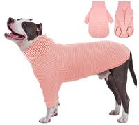 ROZKITCH Striped Dog Sweater Pet Pajamas, Warm Dog Winter Clothes Thermal Shirt, Elastic Pjs Outfit Pullover with Leash Hole for Australian Shepherd, Border Collie PinkWhite L