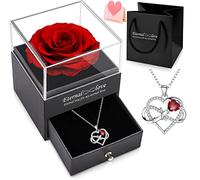 ROZKVIKA Real Rose Box with Necklace Preserved Real Rose with Silver Necklace Eternal Rose Box with Infinity Love Necklace for Wife Birthday Gifts for Girlfriend Valentines Gifts for Women