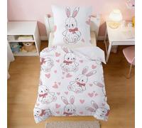 ROZTYLJ Girls' Cute Rabbit Duvet Cover Sets 120 x 150cm - Pale Pink Toddler Bedding, Soft Microfibre Duvet Cover with Zip + 1 Pillowcase 40 x 60cm