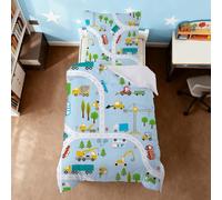 ROZTYLJ Toddler Duvet Cover Sets 120 x 150cm, Cartoon Truck Design Cot Bedding - Includes 1 Microfibre Duvet Cover with Zip and 1 Pillowcase(40x60cm)