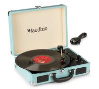 Audizio RP114BL Briefcase Vinyl Record Player with Built-In Speakers - Portable Retro Turntable for 33, 45 & 78 RPM, USB MP3 Conversion, RCA Line Out, Compact Suitcase Design, Blue Finish